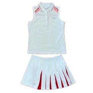 Ellesse White Tennis Skirt and Sleeveless Polo Set with Red Accents